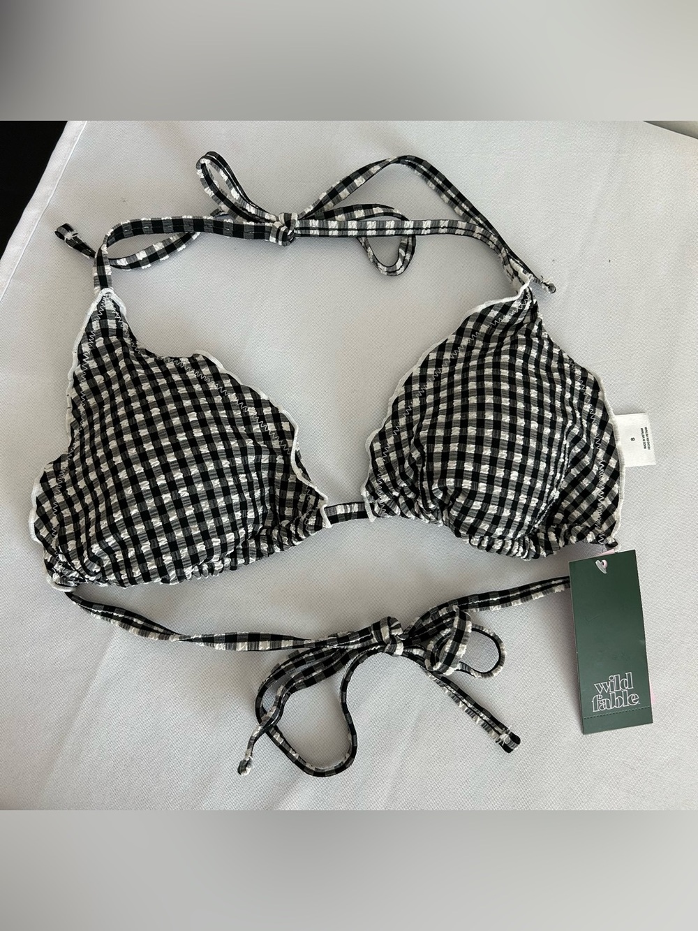wild fable Black & White Gingham Halter Bikini Top